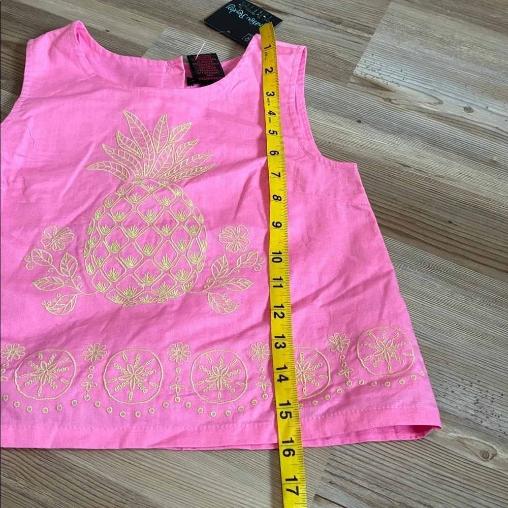 Girls Cynthia Rowley 2 piece set Embroidered Pineapple 7-8 yrs Pink Summer NEW